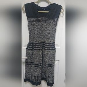 Max Edition Black and Cream Smocked Top Dress with Textured Pattern